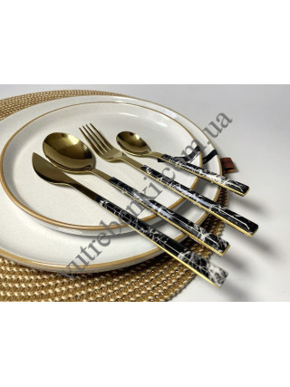 Набір столових приборів Ardesto Gemini Marmo, 16 приборів, нержавіюча сталь, пластик, золотисто-чорний